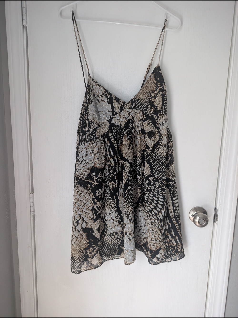 Zara Black & Cream Snake-Print High-Low Spaghetti Strap Dress
